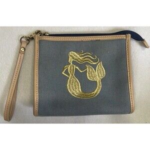 SPARTINA 449 Sandstone Blue Gold Metallic Mermaid Linen Denim Handbag Wristlet